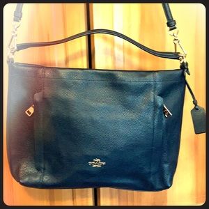 Coach Navy Pebbled Leather Scout Hobo Bag